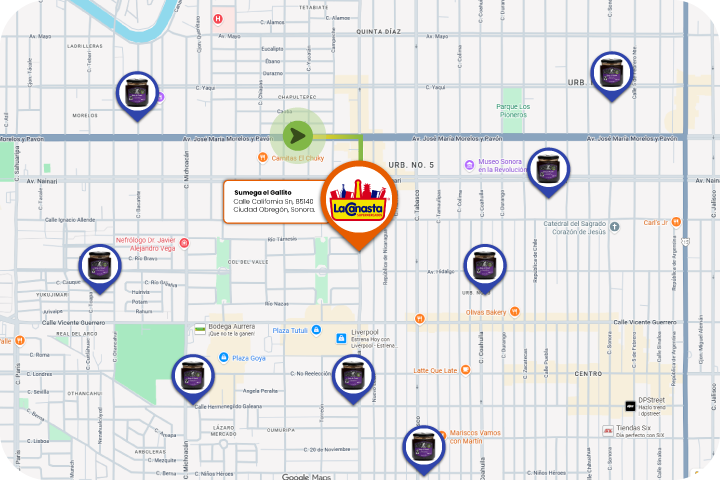 Mapa mostrando tiendas cercanas donde comprar un producto